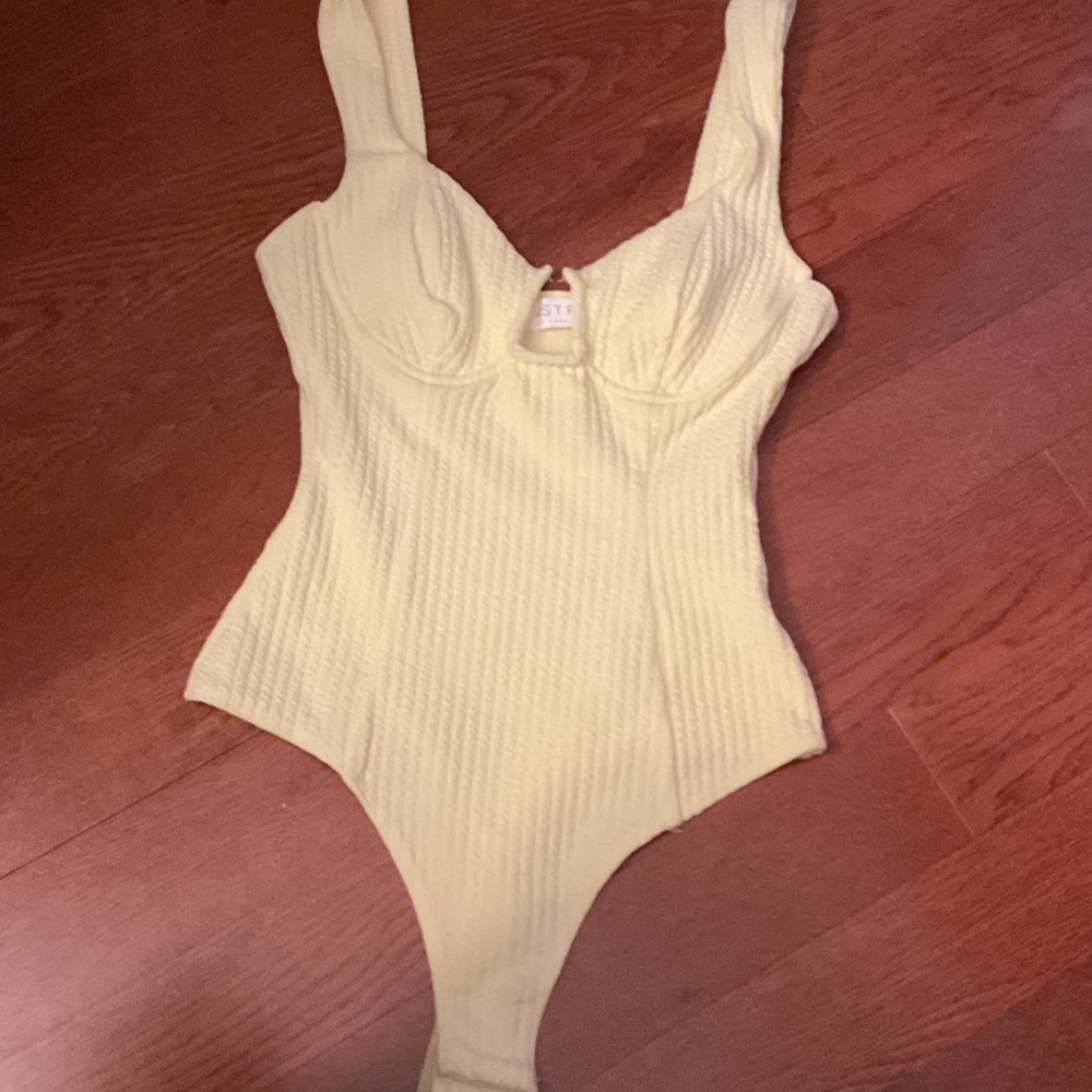 Astr Cream Ribbed Bodysuit